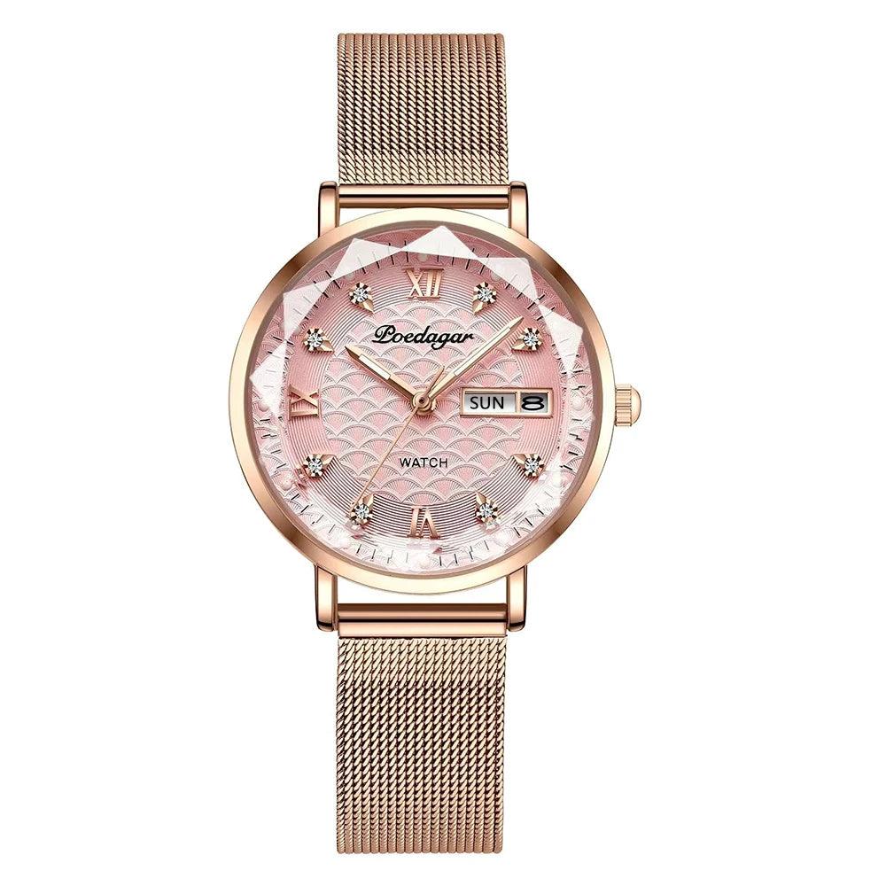 POEDAGAR 3012 New Fashion Luxury Stainless Steel Rose Gold Ladies Watches