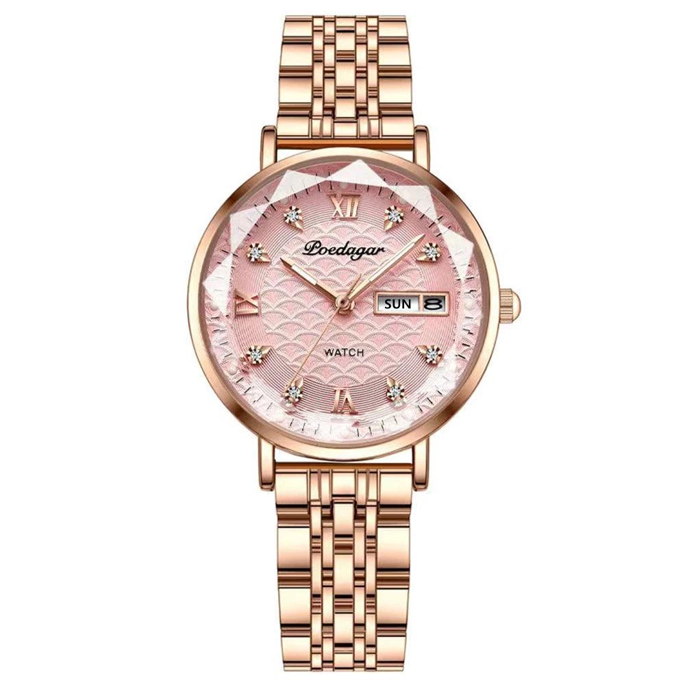 POEDAGAR 3012 New Fashion Luxury Stainless Steel Rose Gold Ladies Watches