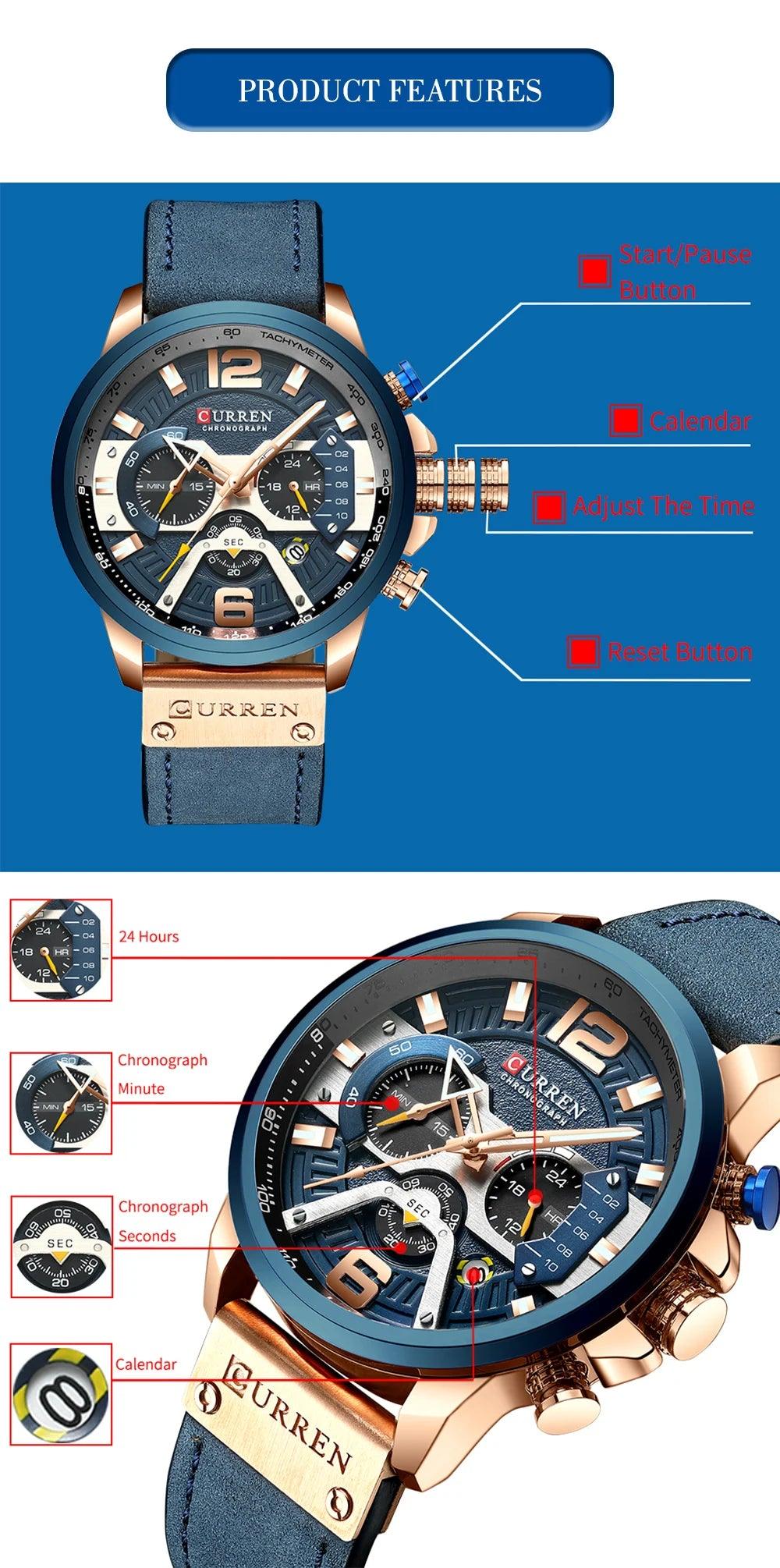 CURREN 8329 Luxury Men Leather Sports Watch