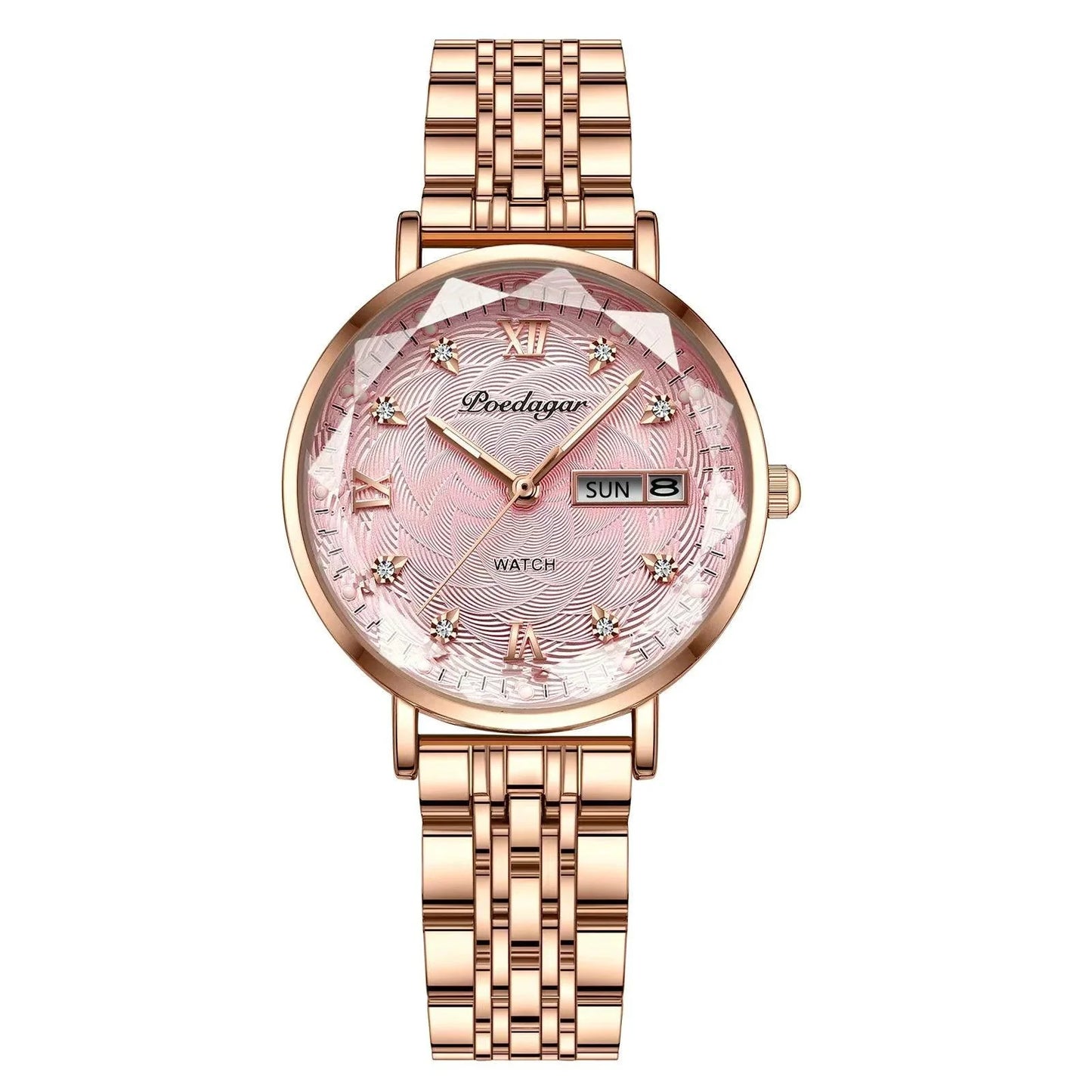 POEDAGAR 3012 New Fashion Luxury Stainless Steel Rose Gold Ladies Watches