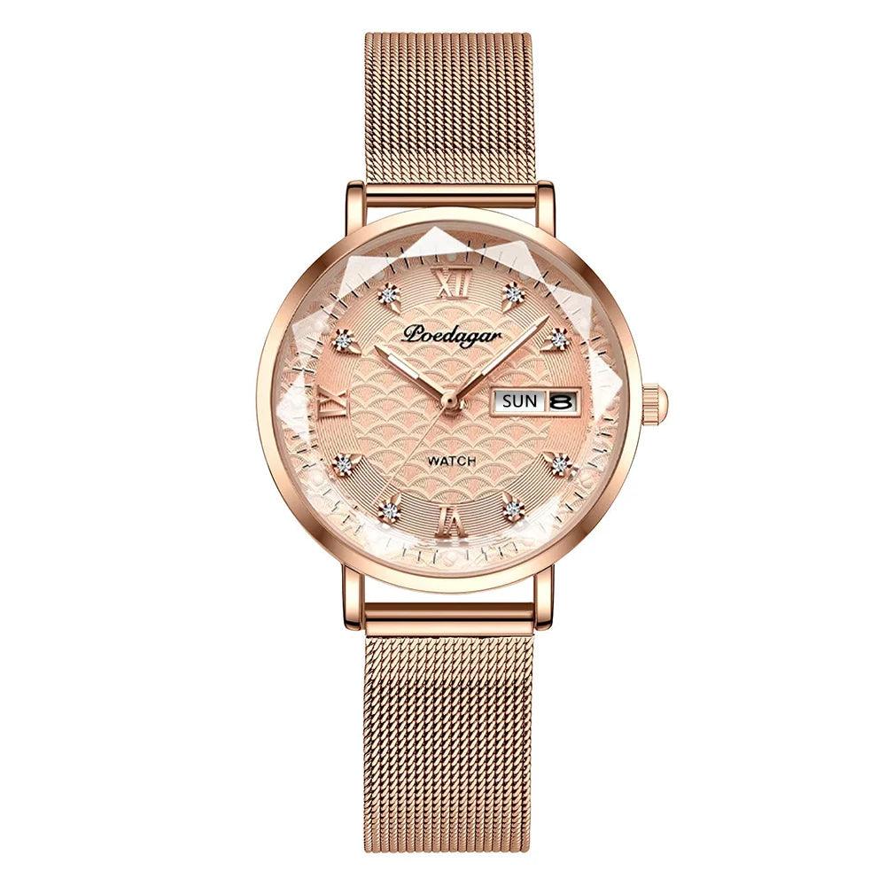 POEDAGAR 3012 New Fashion Luxury Stainless Steel Rose Gold Ladies Watches