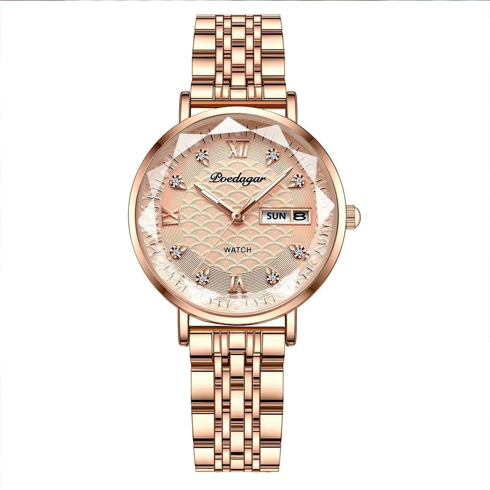 POEDAGAR 3012 New Fashion Luxury Stainless Steel Rose Gold Ladies Watches