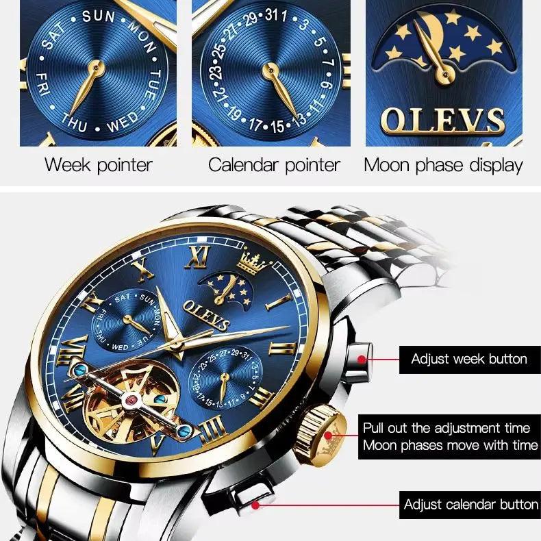 OLEVS 6617 Automatic Skeleton Tourbillon Mechanical Self Winding Original Watch