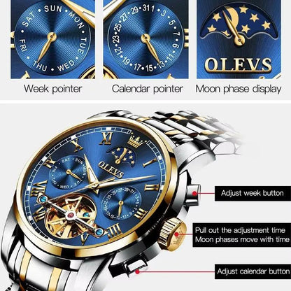 OLEVS 6617 Automatic Skeleton Tourbillon Mechanical Self Winding Original Watch
