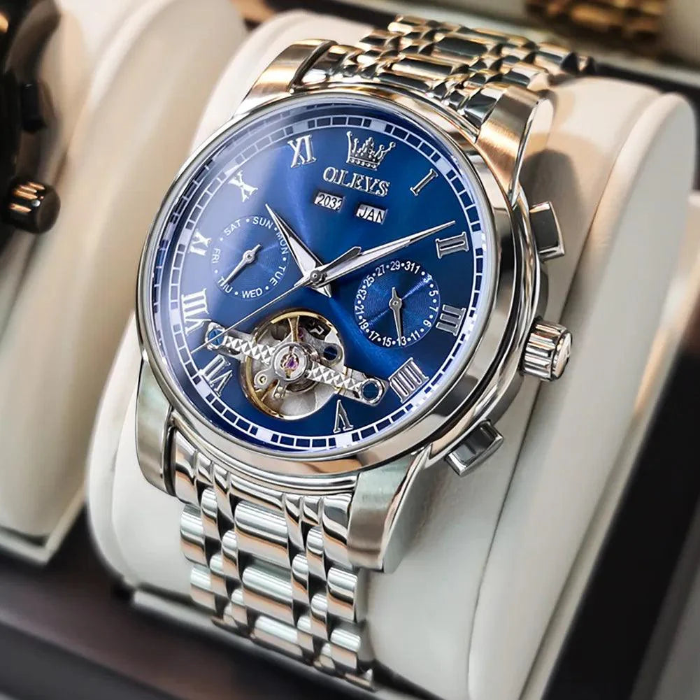 OLEVS 6607 Men's Automatic Mechanical Watch – Stainless Steel, Waterproof, Luminous Dial