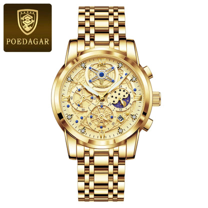 POEDAGAR 984 Luxury Chronograph Stainless Steel Quartz Men's Watch