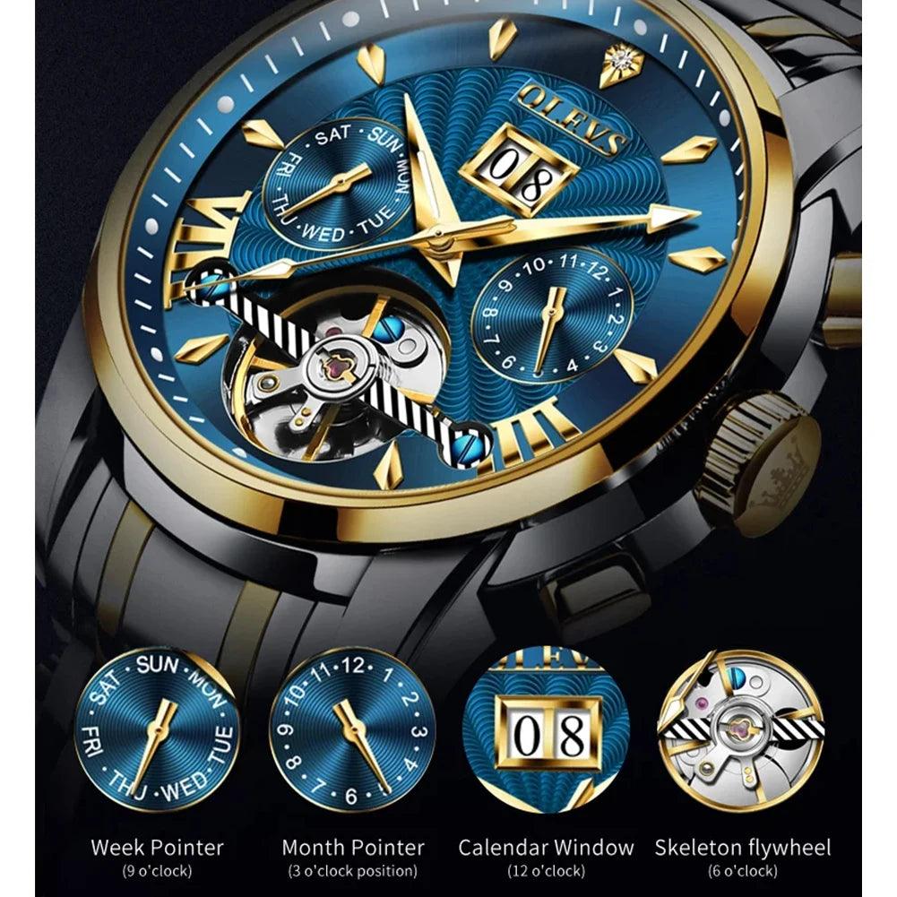 OLEVS 9965 Original Luxury Skeleton Flywheel Mechanical Wristwatch
