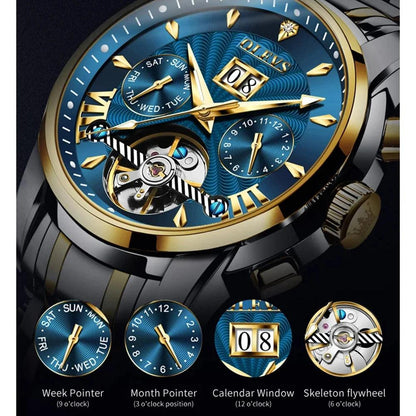 OLEVS 9965 Original Luxury Skeleton Flywheel Mechanical Wristwatch