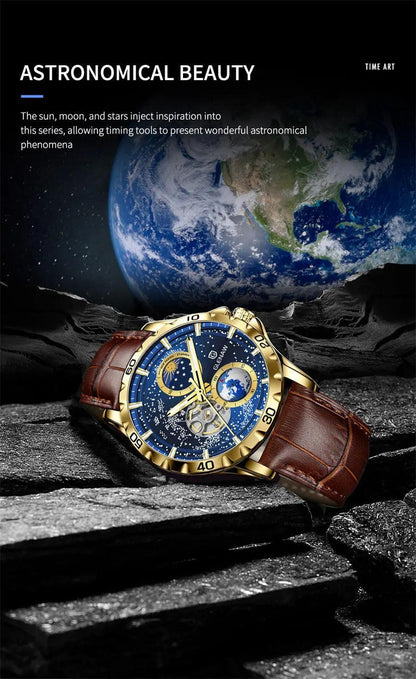 GLENAW GL8950 New Men's Automatic Skeleton, Starry Sky Mechanical Watch