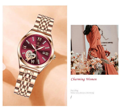 POEDAGAR 320 Luxury Luminous Date Stainless Steel Quartz Ladies Watch