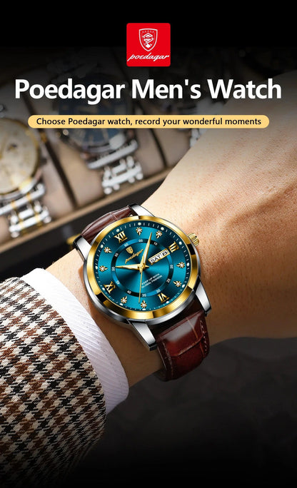POEDAGAR 936L Luxury Man Wristwatch Waterproof, Luminous, Date & Week