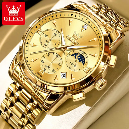 OLEVS 3639 Chronograph Men's Watch, Waterproof Luminous Moon Phase Watch
