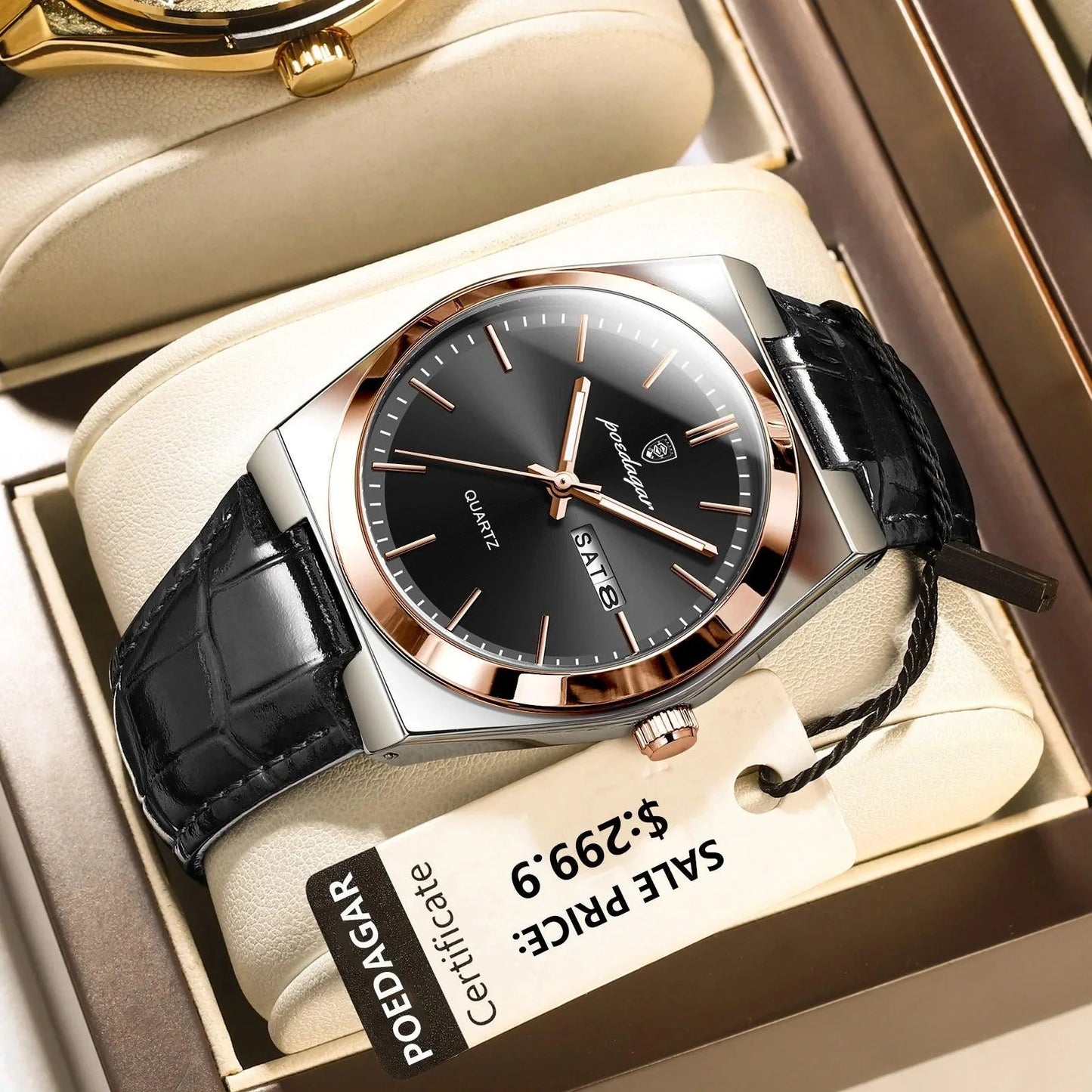 POEDAGAR 930 Slim, Luminous, Date & Week Men's Watch