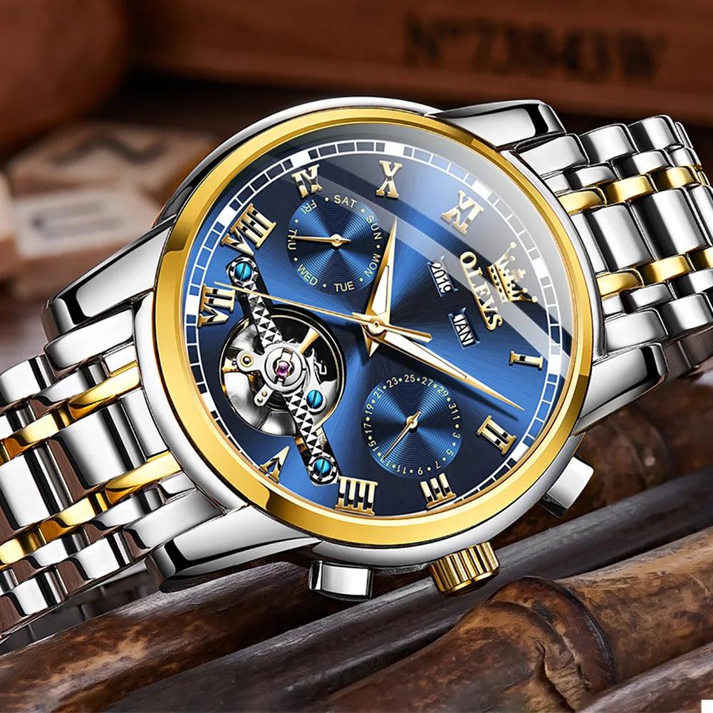 OLEVS 6607 Men's Automatic Mechanical Watch – Stainless Steel, Waterproof, Luminous Dial