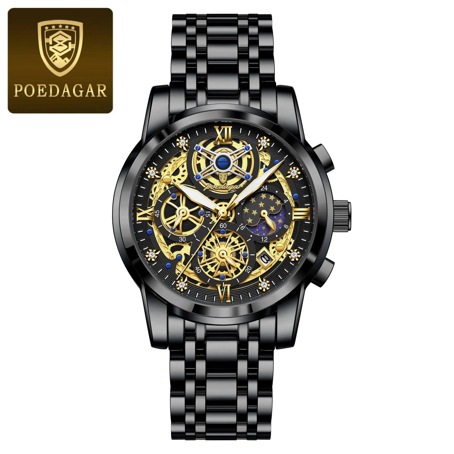 POEDAGAR 984 Luxury Chronograph Stainless Steel Quartz Men's Watch