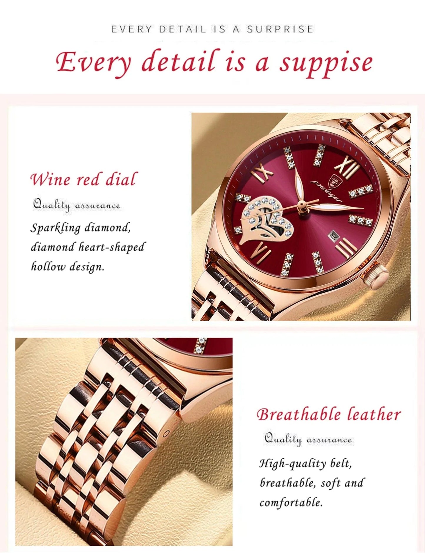 POEDAGAR 320 Luxury Luminous Date Stainless Steel Quartz Ladies Watch
