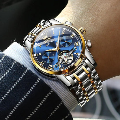OLEVS 6607 Men's Automatic Mechanical Watch – Stainless Steel, Waterproof, Luminous Dial
