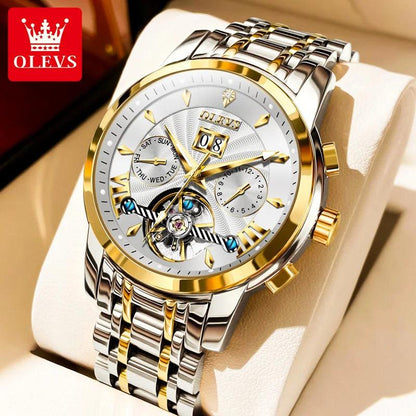 OLEVS 9965 Original Luxury Skeleton Flywheel Mechanical Wristwatch