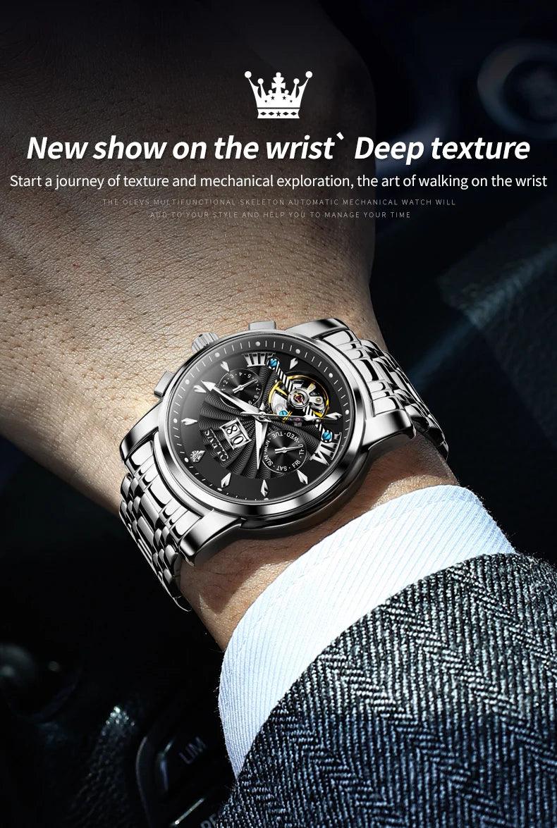 OLEVS 9965 Original Luxury Skeleton Flywheel Mechanical Wristwatch
