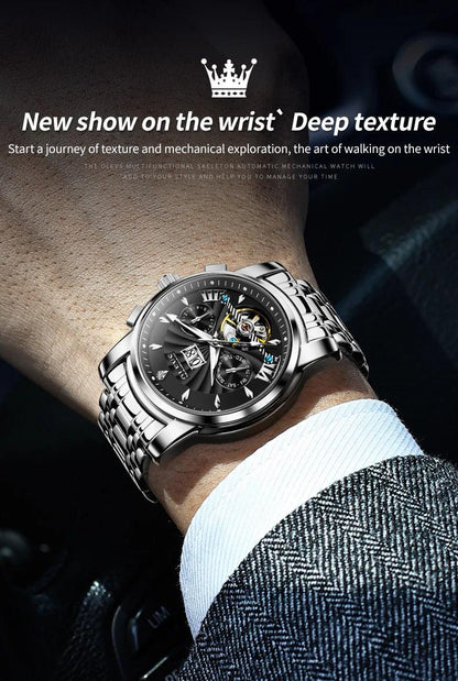 OLEVS 9965 Original Luxury Skeleton Flywheel Mechanical Wristwatch
