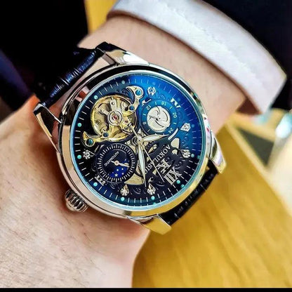 AOKULASIC 014 Skeleton, Moon Phase, Automatic Mechanical Watch Leather Strap