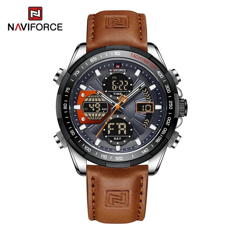 NAVIFORCE 9197L Strong Luminous Dual Display Waterproof Quartz Genuine Leather Wristwatch