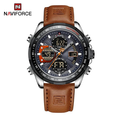 NAVIFORCE 9197L Strong Luminous Dual Display Waterproof Quartz Genuine Leather Wristwatch