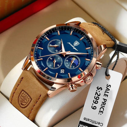 POEDAGAR 928 Leather Men Quartz Watch Luxury Chronograph