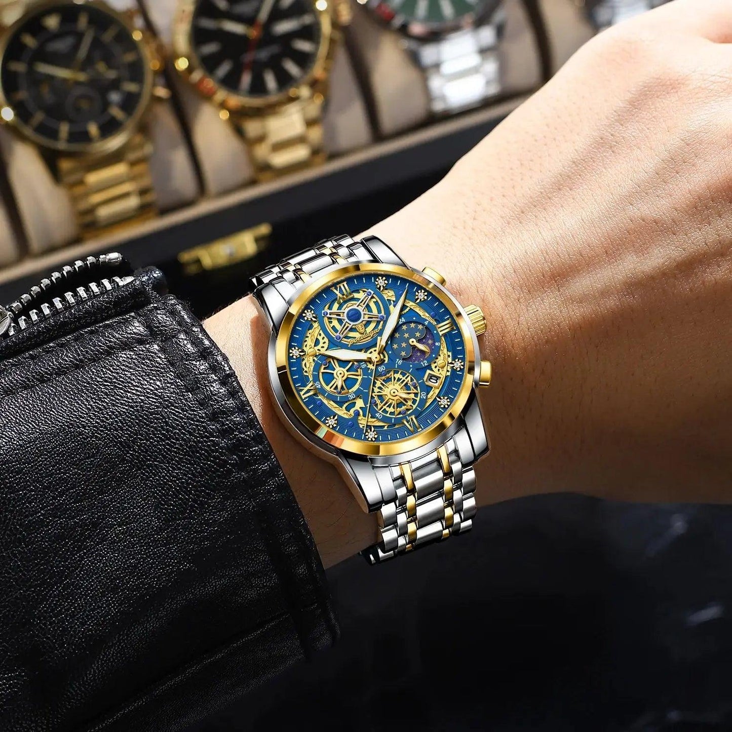 POEDAGAR 984 Luxury Chronograph Stainless Steel Quartz Men's Watch