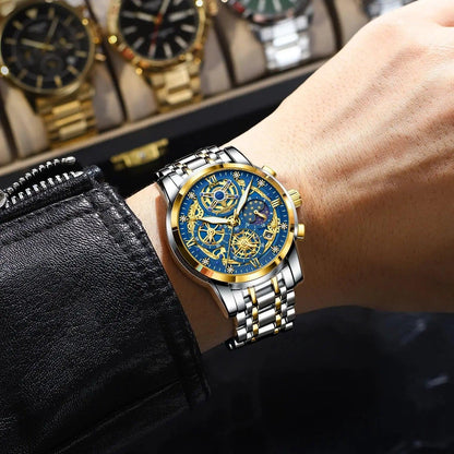 POEDAGAR 984 Luxury Chronograph Stainless Steel Quartz Men's Watch