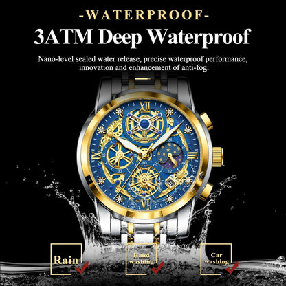 POEDAGAR 984 Luxury Chronograph Stainless Steel Quartz Men's Watch