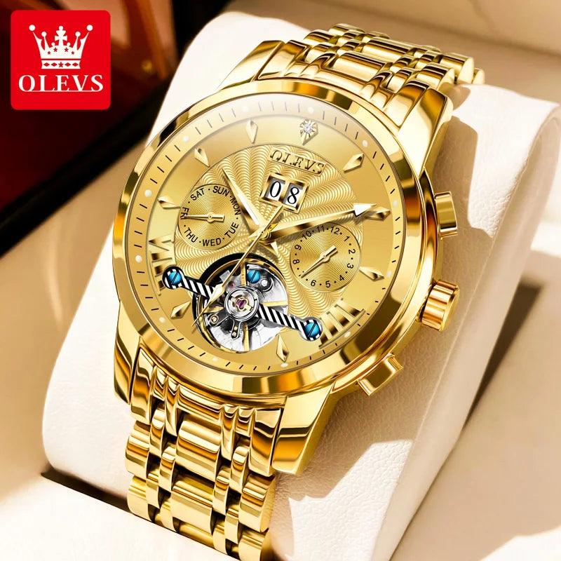 OLEVS 9965 Original Luxury Skeleton Flywheel Mechanical Wristwatch