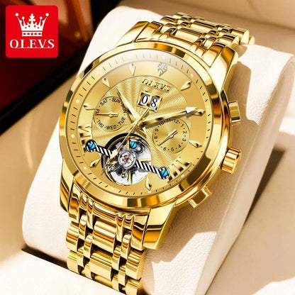 OLEVS 9965 Original Luxury Skeleton Flywheel Mechanical Wristwatch