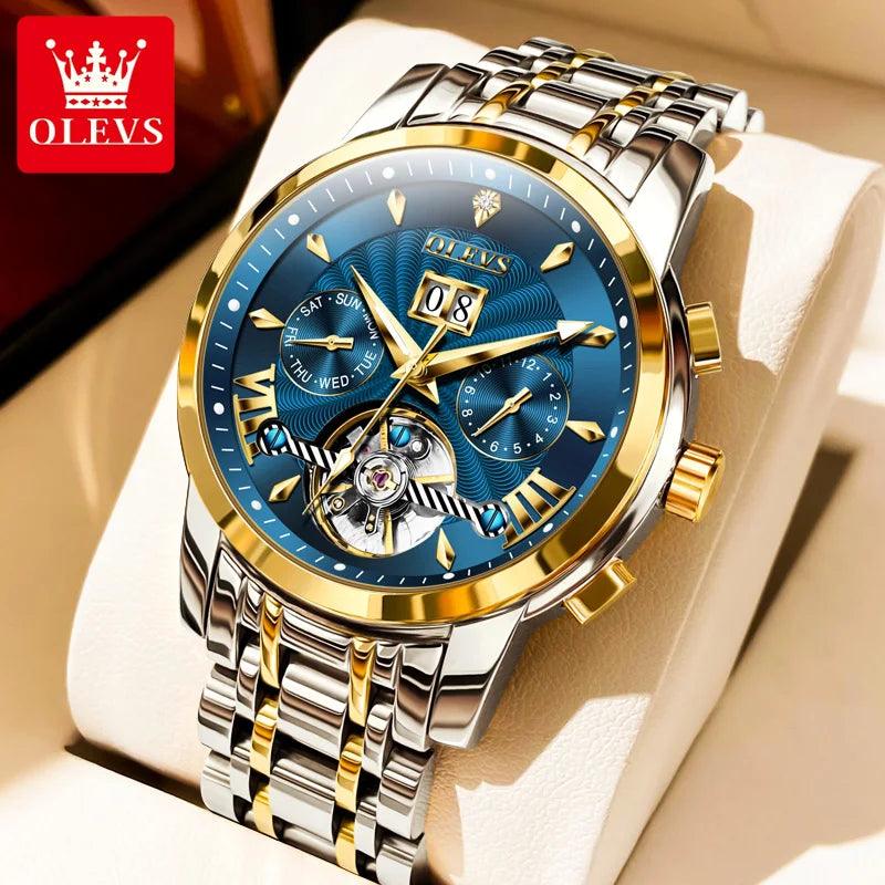 OLEVS 9965 Original Luxury Skeleton Flywheel Mechanical Wristwatch