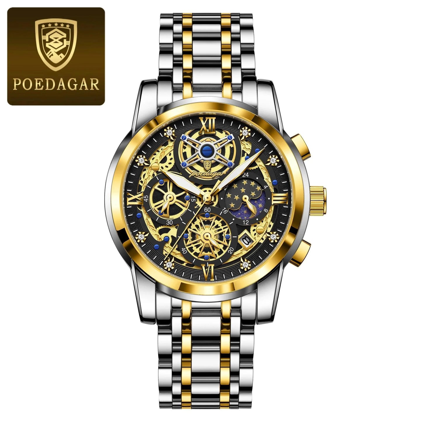 POEDAGAR 984 Luxury Chronograph Stainless Steel Quartz Men's Watch