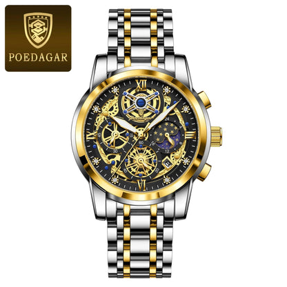 POEDAGAR 984 Luxury Chronograph Stainless Steel Quartz Men's Watch