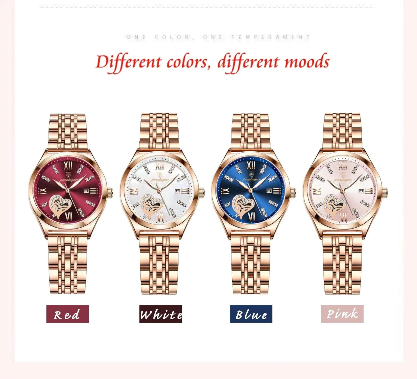 POEDAGAR 320 Luxury Luminous Date Stainless Steel Quartz Ladies Watch