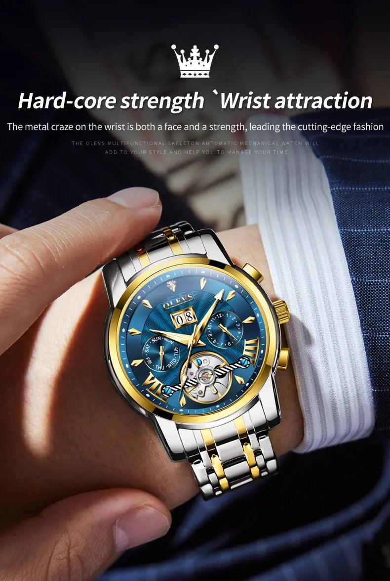 OLEVS 9965 Original Luxury Skeleton Flywheel Mechanical Wristwatch