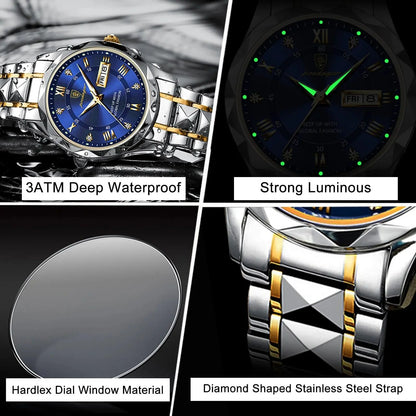 POEDAGAR 615 Diamond Crown & Strap Wristwatch