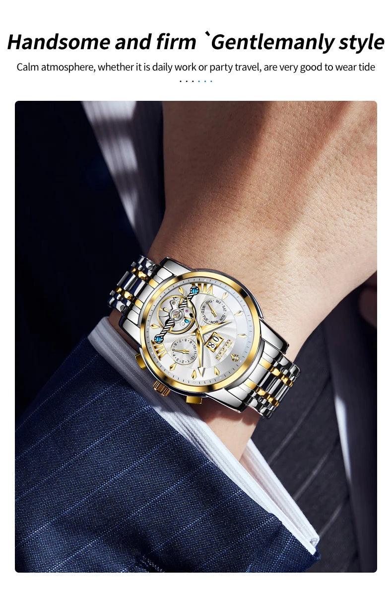 OLEVS 9965 Original Luxury Skeleton Flywheel Mechanical Wristwatch