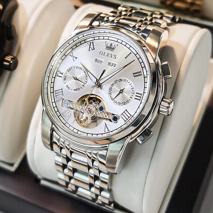 OLEVS 6607 Men's Automatic Mechanical Watch – Stainless Steel, Waterproof, Luminous Dial
