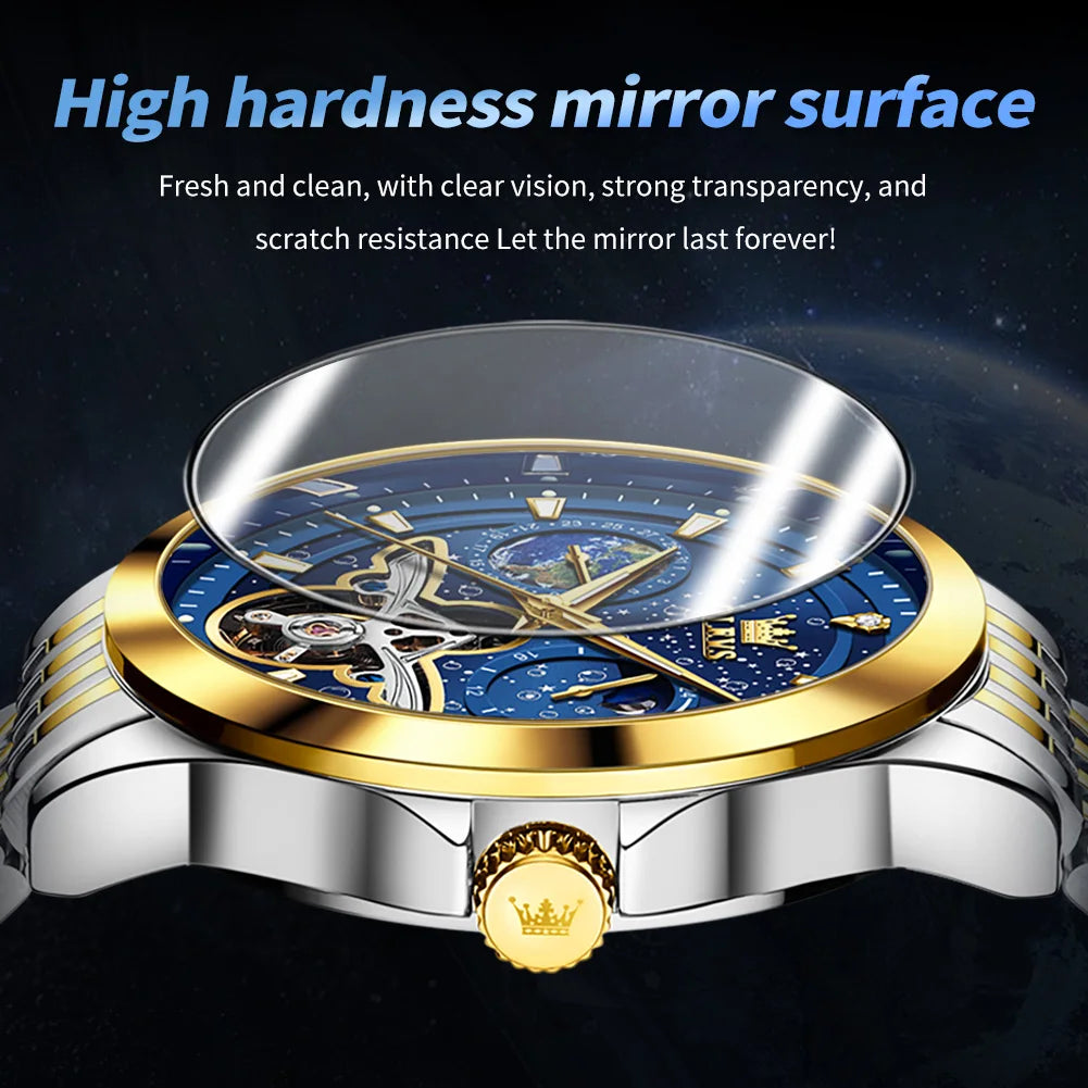 OLEVS 6705 Men's Luxury Starry Sky Dial Moon Phase – Luminous, Waterproof, Wristwatch