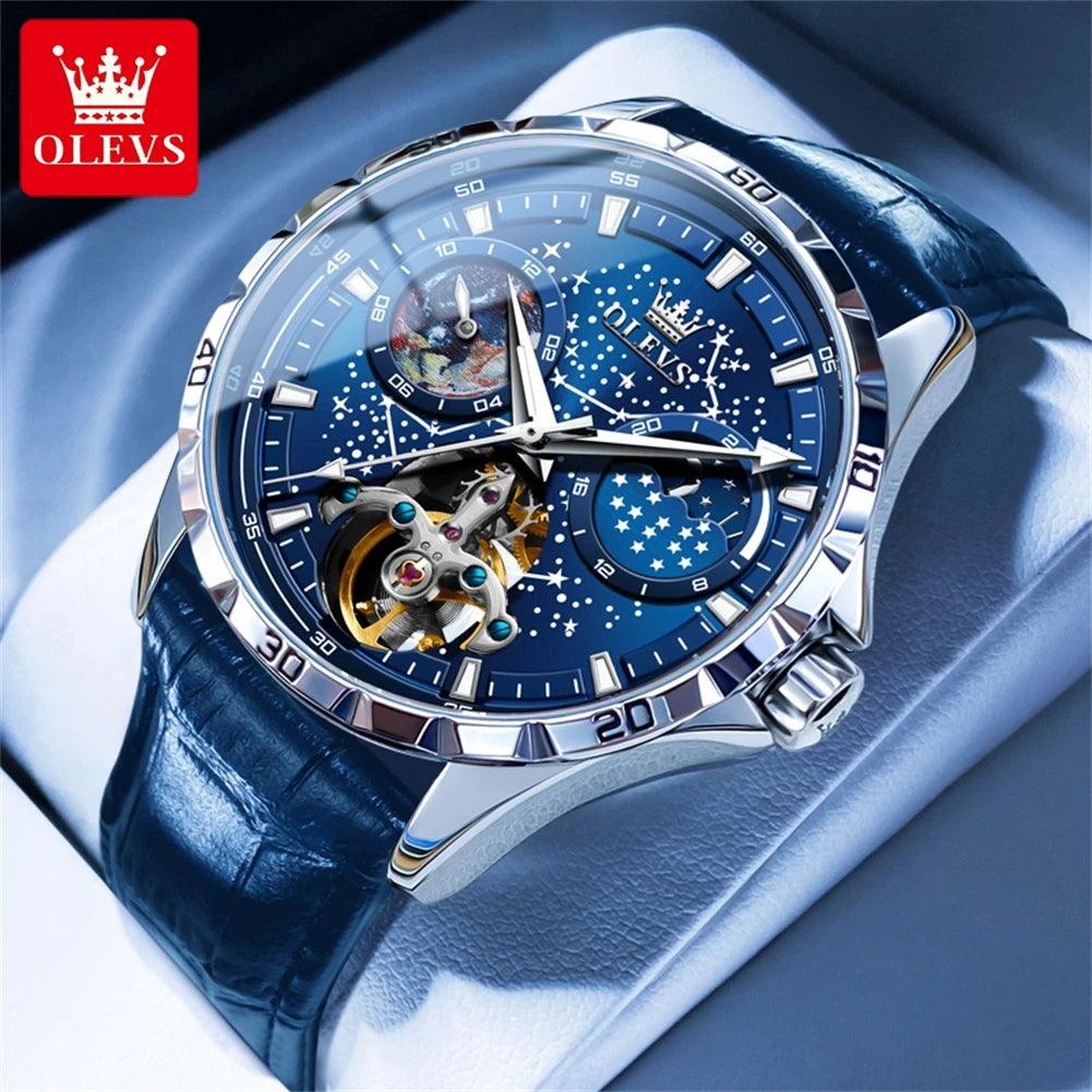 OLEVS 6689 Starry Sky Disk Waterproof Luminous Automatic Moon Phase Wristwatch