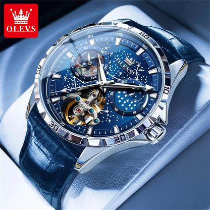OLEVS 6689 Starry Sky Disk Waterproof Luminous Automatic Moon Phase Wristwatch
