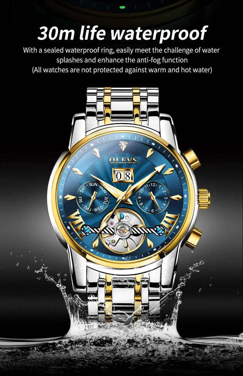 OLEVS 9965 Original Luxury Skeleton Flywheel Mechanical Wristwatch