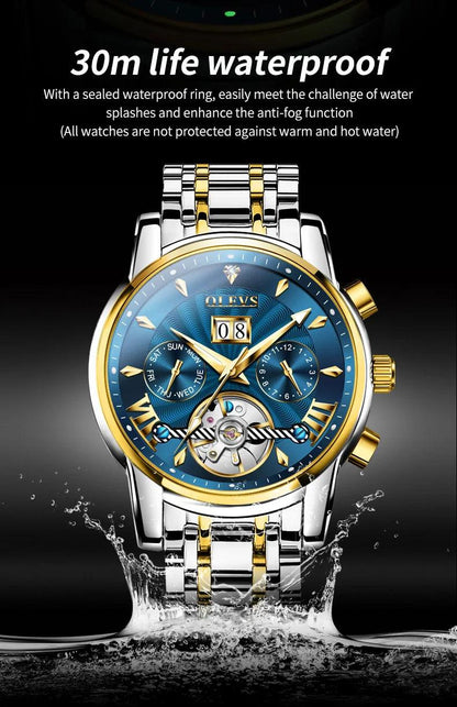 OLEVS 9965 Original Luxury Skeleton Flywheel Mechanical Wristwatch