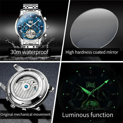 OLEVS 9965 Original Luxury Skeleton Flywheel Mechanical Wristwatch