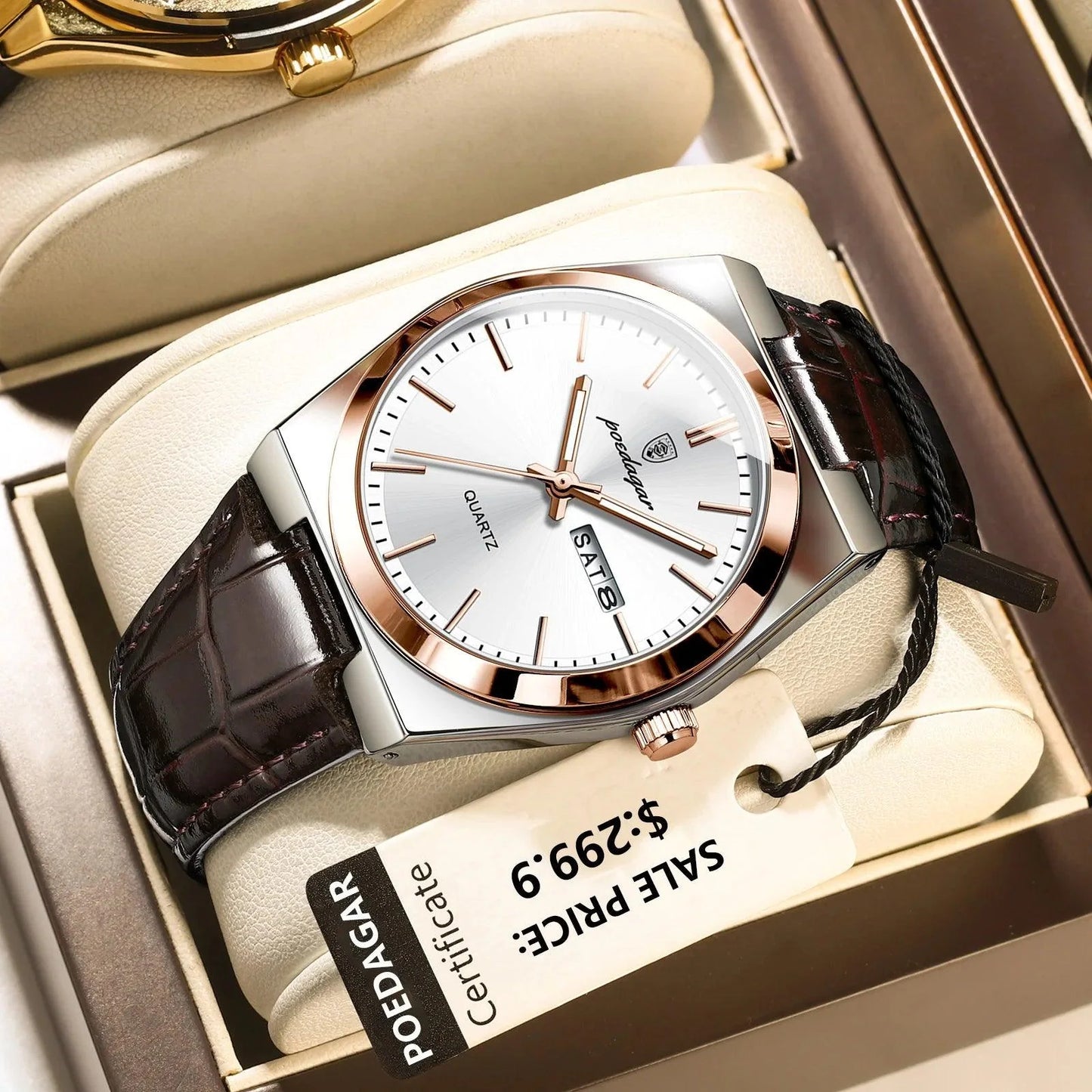 POEDAGAR 930 Slim, Luminous, Date & Week Men's Watch