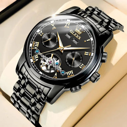 OLEVS 6607 Men's Automatic Mechanical Watch – Stainless Steel, Waterproof, Luminous Dial
