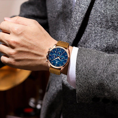 POEDAGAR 928 Leather Men Quartz Watch Luxury Chronograph